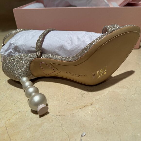 Sophia Webster Rosalind Pearl Heel Sandals Gold Glitter Size 39.5 / US 9.5 NIB - Picture 8 of 11